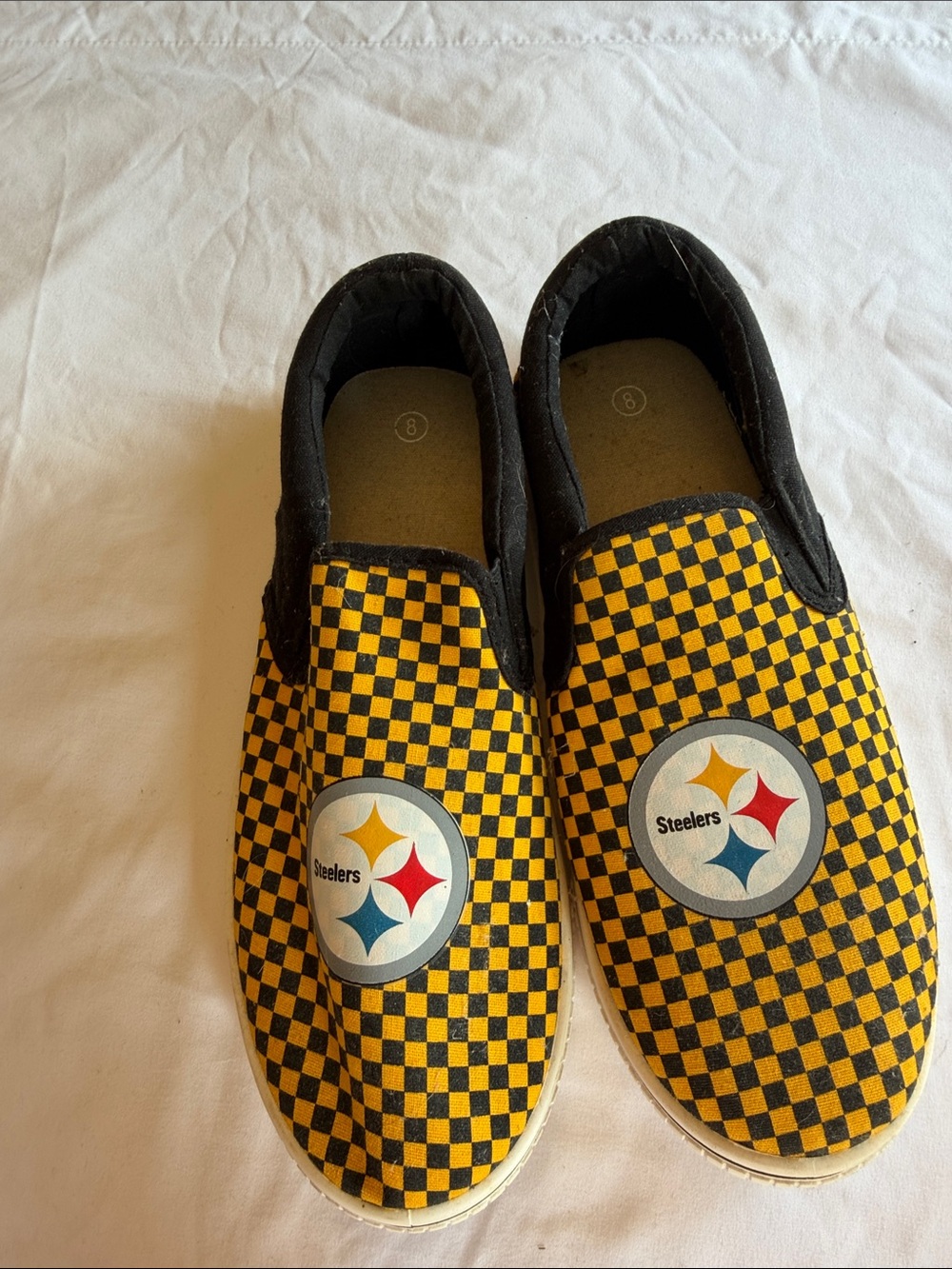 Steelers Coco Mens Slip-On Checkerboard Shoes - Black & Gold Steeler’s sneakers.